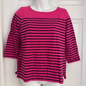 Liz Claiborne Women’s S Pink Navy Striped 3/4 Sleeve Top Crew Neck Cotton Blend